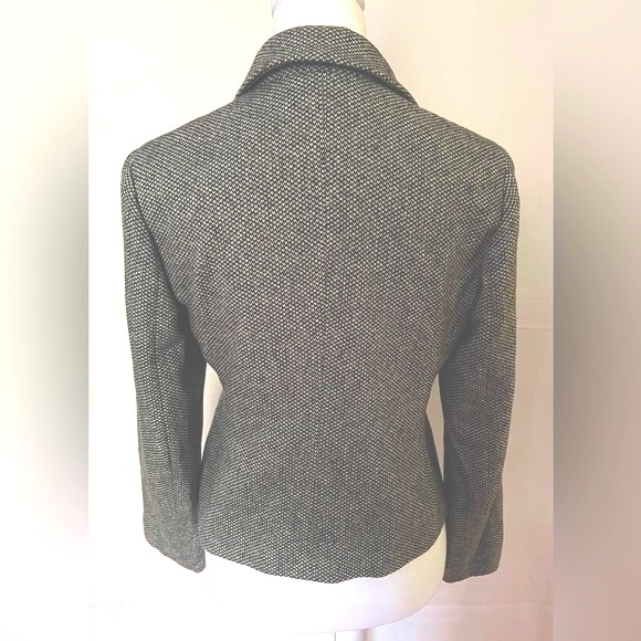 Petite Sophisticate Herringbone Jacket with Faux Leather Trim - Size 4P - Picture 2 of 9